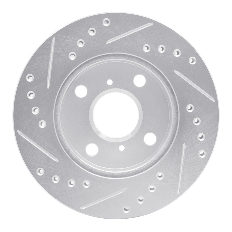 Toyota Echo Brake Rotor (1) - Front Right - R1 Concepts - Drilled & Slotted - Silver - `99-`05